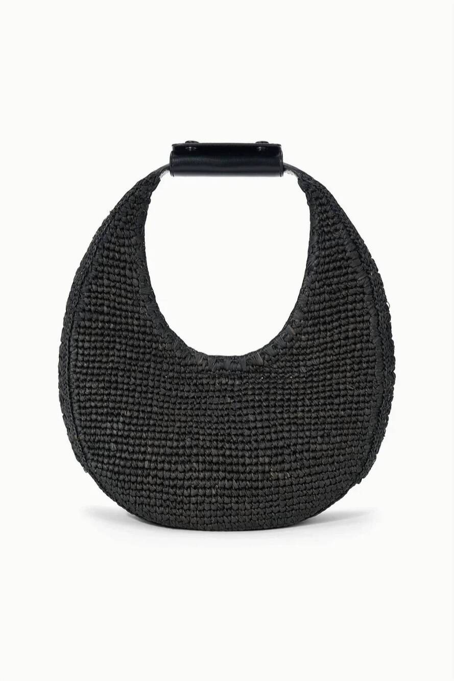 NEW STAUD women's moon raffia tote bag in black